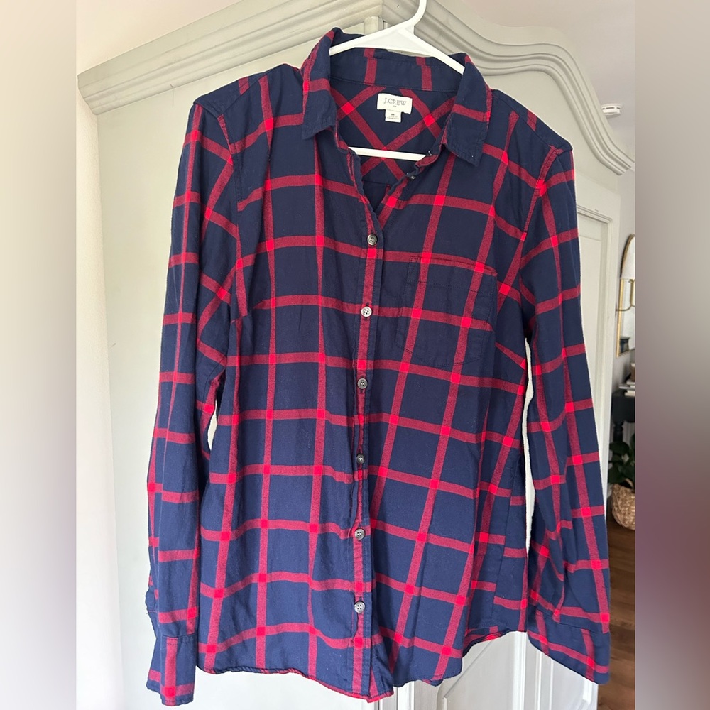J.Crew red blue plaid Flannel button shirt size M